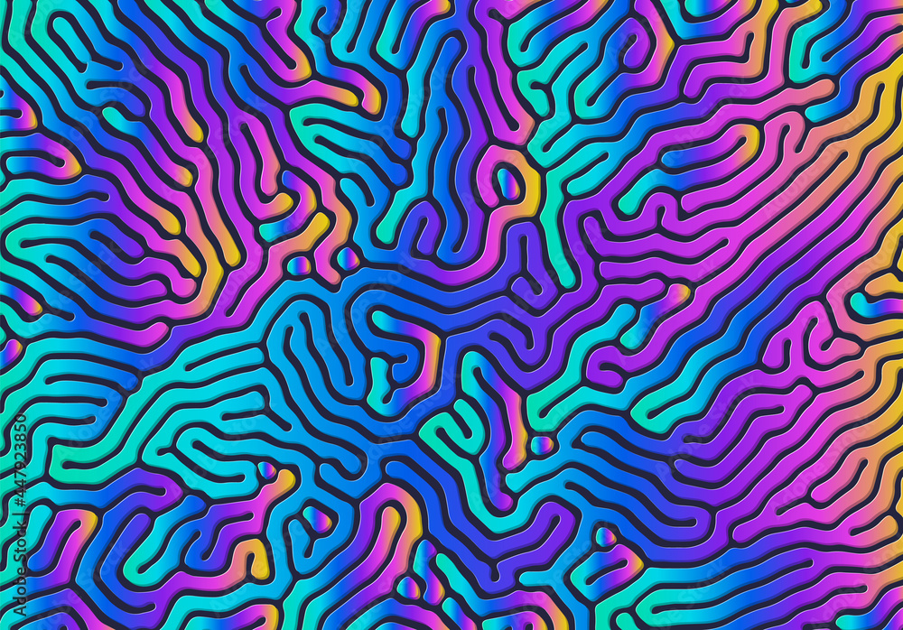 Poster Abstract background with optical illusion generative pattern and vibrant fluid psychedelic colors