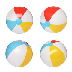 Set with colorful inflatable beach balls on white background