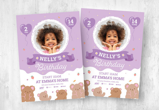 Baby Girl Birthday Party Flyer Invitation For Kindergarten Nursery And Pre School