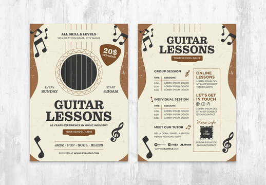 Guitar Lessons Flyer for Music School and Acoustic Indie Gig Events