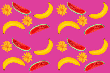 Beautiful floral and fruit patterns on a colorful background