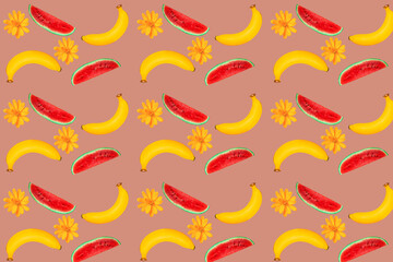 Beautiful floral and fruit patterns on a colorful background