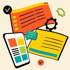 Responsive design for web- computer screen, smartphone, tablet icons set.