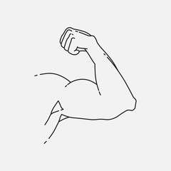 Bicep, minimal line design. Editable stokes. Muscular arm, clenched fist. Vector illustration
