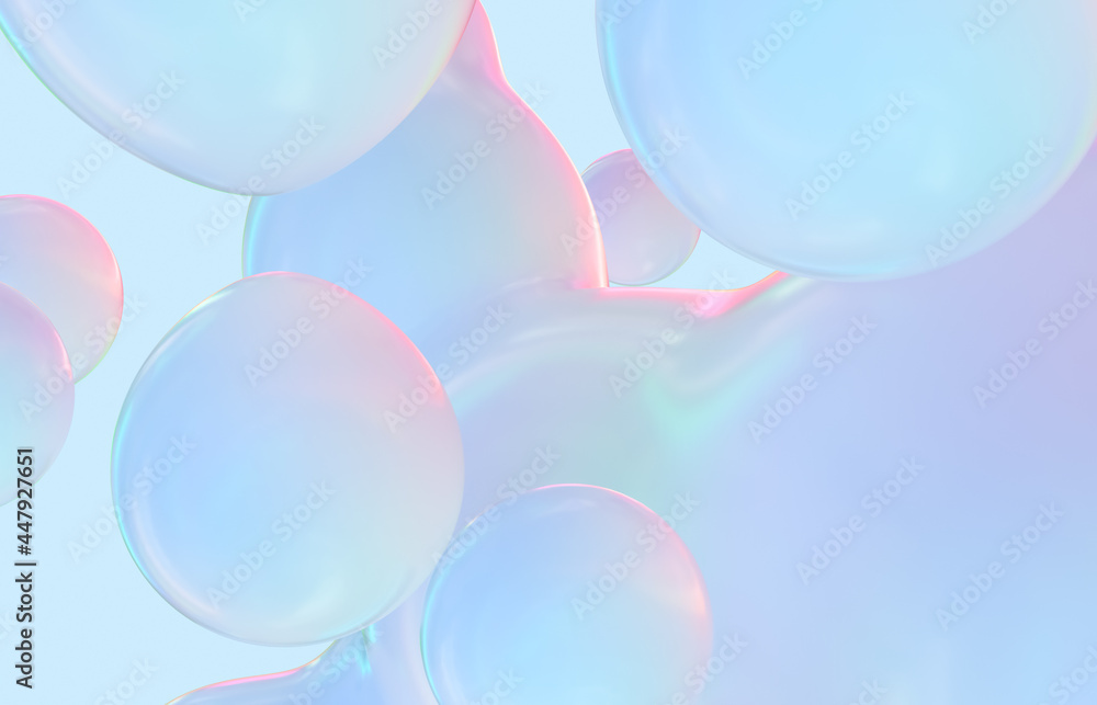 Aufkleber abstract 3d art background. holographic floating liquid blobs, soap bubbles, metaballs.