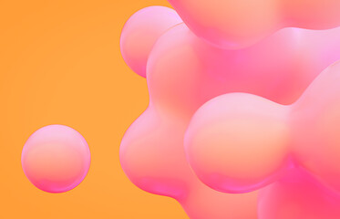 Abstract 3d art background. Holographic floating liquid blobs, soap bubbles, metaballs.
