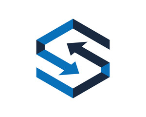 s letter arrow hexagon logo