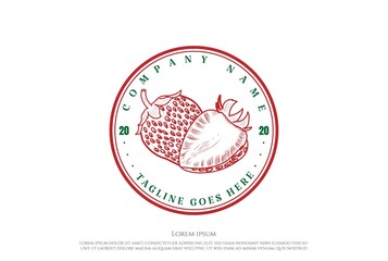 Vintage Retro Fresh Strawberry Fruit Farm Label Logo Design