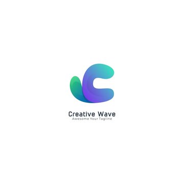 wave logo with letter C modern color gradient