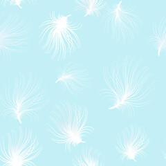 Fototapeta na wymiar Doodle hand drawn white dandelion fluffs on blue. seamless minimalistic pattern. Endless pattern for wallpaper, pattern fills, web page background, textures. Hand drawn, botany