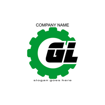 Initial letter GL with gear in concept design. Symbol graphic template element