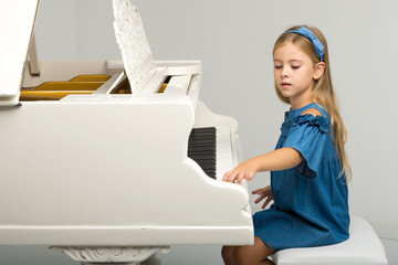 Charming girl posing at grand piano © lotosfoto