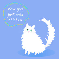 International Cat Day. White cute cat with lettering 