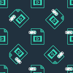 Line MP4 file document. Download mp4 button icon isolated seamless pattern on black background. MP4 file symbol. Vector