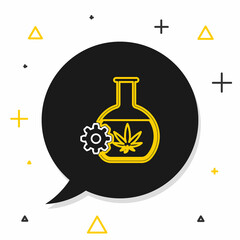 Line Chemical test tube with marijuana or cannabis leaf icon isolated on white background. Research concept. Laboratory CBD oil concept. Colorful outline concept. Vector