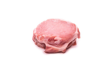Raw pork pieces isolated on a white background.