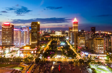 Fototapeta na wymiar Aerial photography of the night view of Nantong Financial Center, Jiangsu