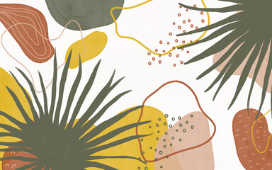 Watercolor art background vector. Paint brush wallpaper design with leaves. Seamless watercolor Illustration for prints, wall art, cover and invitation cards.