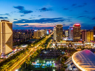 Fototapeta na wymiar Aerial photography of the night view of Nantong Financial Center, Jiangsu