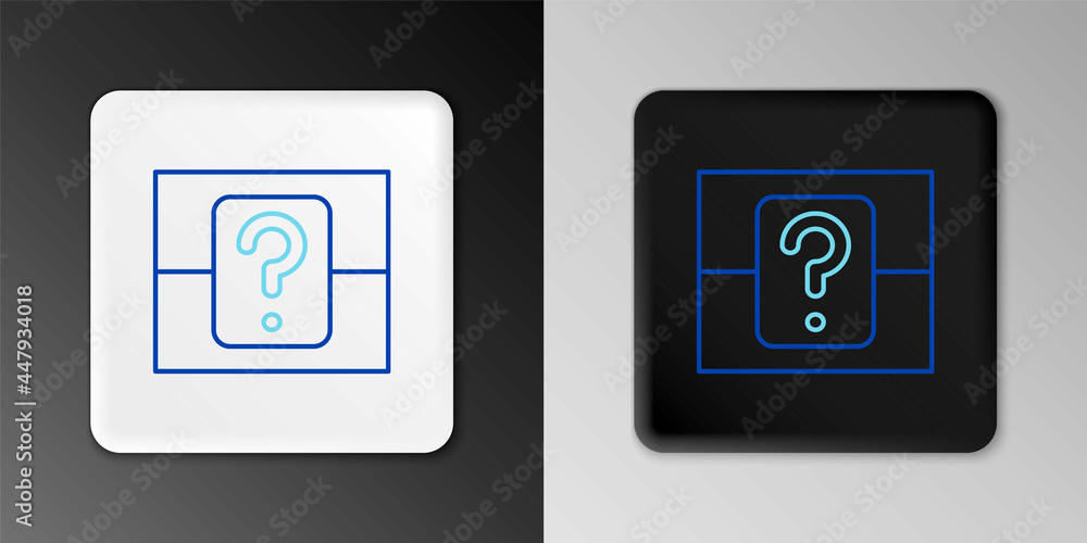 Poster line mystery box or random loot box for games icon isolated on grey background. question box. colorf