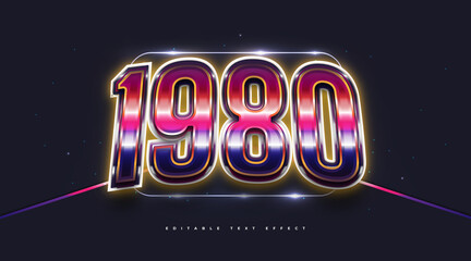 3D 80s Text Style with Glowing and Glossy Effect. Editable Text Style Effect