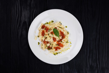 Pasta with red caviar