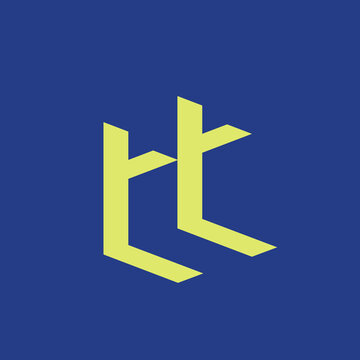 TT monogram logo.Letter t typographic icon.Lettering sign isolated on dark blue background.Alphabet initials.Modern, design, geometric, decorative style.