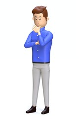 Portrait of a businessman thinks with hand on his chin. 3d illustration.