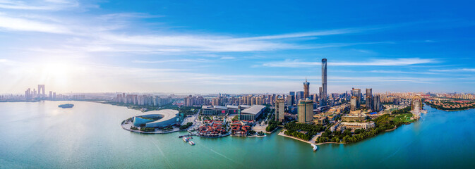 Obraz na płótnie Canvas Aerial panoramic view of the skyline of Suzhou Lake East Financial Center
