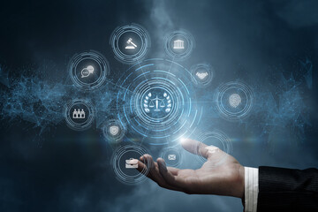 Concept of providing legal services and defense in court.