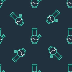 Line Glass bong for smoking marijuana or cannabis icon isolated seamless pattern on black background. Vector