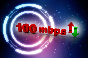 
3d illustration 100 mbps uploading downloading arrow
