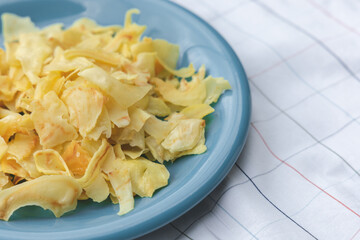 Crispy durian chips . traditional Thai snacks