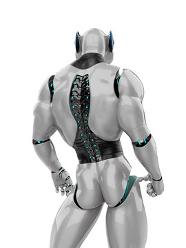 cyber tigerin is standing up close up view rear view