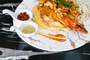 Pad Thai - stir-fried rice noodles with shrimp , Thai food style