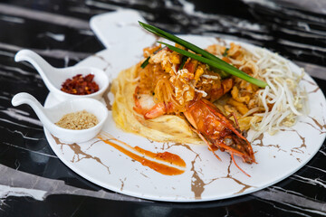 Pad Thai - stir-fried rice noodles with shrimp , Thai food style