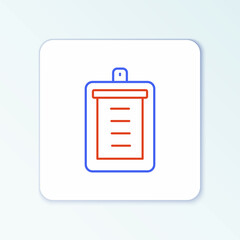 Line Clipboard with checklist icon isolated on white background. Control list symbol. Survey poll or questionnaire feedback form. Colorful outline concept. Vector