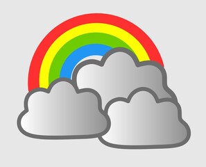 Vector icon of a rainbow behind a cloud.