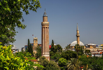 Antalya city center historical buildings, houses and marina
