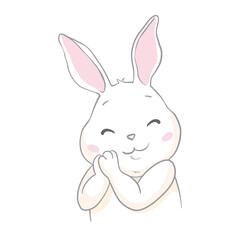 Bunny cute print. Sweet baby boy shower card. Hare fashion child vector.