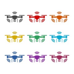 Smart drone color icon set isolated on white background