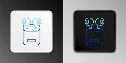 Fototapeta premium Line Air headphones in box icon isolated on grey background. Holder wireless in case earphones garniture electronic gadget. Colorful outline concept. Vector