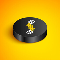 Isometric line Bicycle pedals icon isolated on yellow background. Black circle button. Vector
