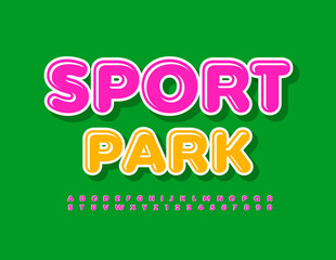 Vector healthy concept Sport Park. Pink modern Alphabet Letters and Numbers set. Bright Uppercase Font
