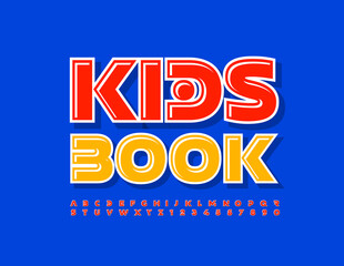 Vector creative emblem Kids Book. Abstract Red Alphabet Letters and Numbers set. Funny bright Font