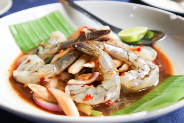 spicy salad or spicy shrimp salad, raw shrimp salad