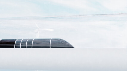 Future train futuristic with Hyperloop Technology and sky background. 3d render.