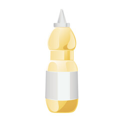 Mayonnaise in glass bottle. Jar with white sauce. Condiment container in cartoon style. Vector illustration.