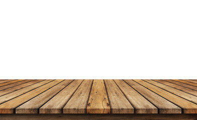 empty wooden table top isolated on white background, used for montage your products