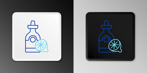 Line Tequila bottle with lemon icon isolated on grey background. Mexican alcohol drink. Colorful outline concept. Vector